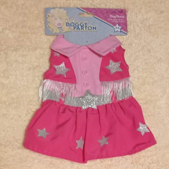 NWT ~Doggy Parton Pink Glittery Stars Collared Cowgirl Dress for Pets (Size: XS) - Picture 9 of 9